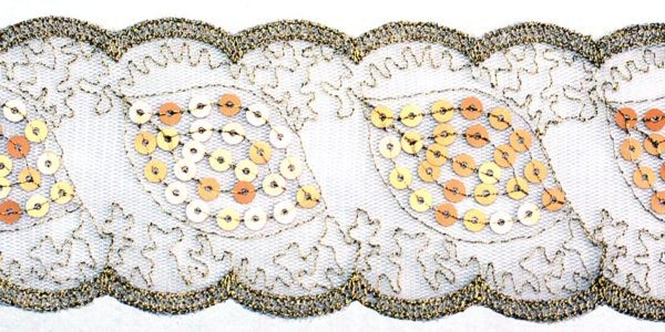 0044 золотой Кружево с пайетками 65мм (упаковка 15 ярдов = 13,7 метра)0